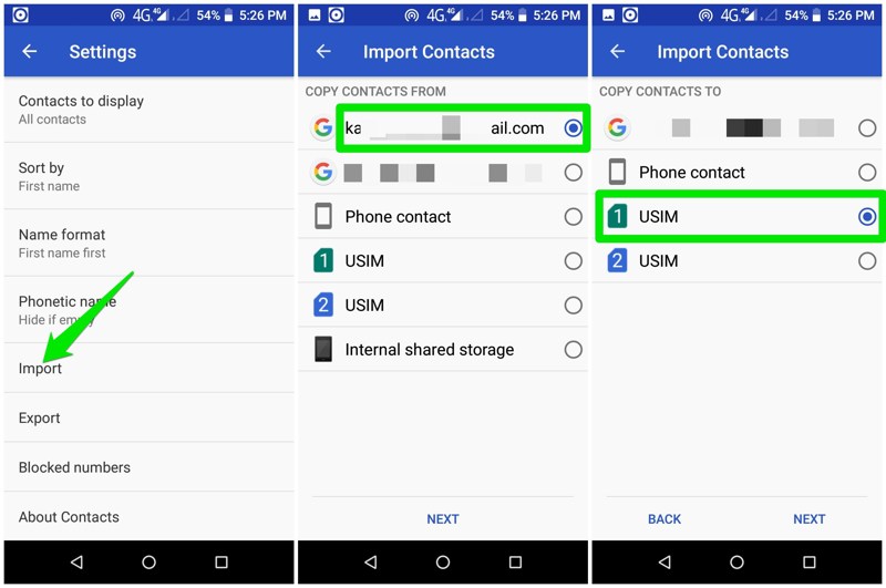 Import contacts to SIM