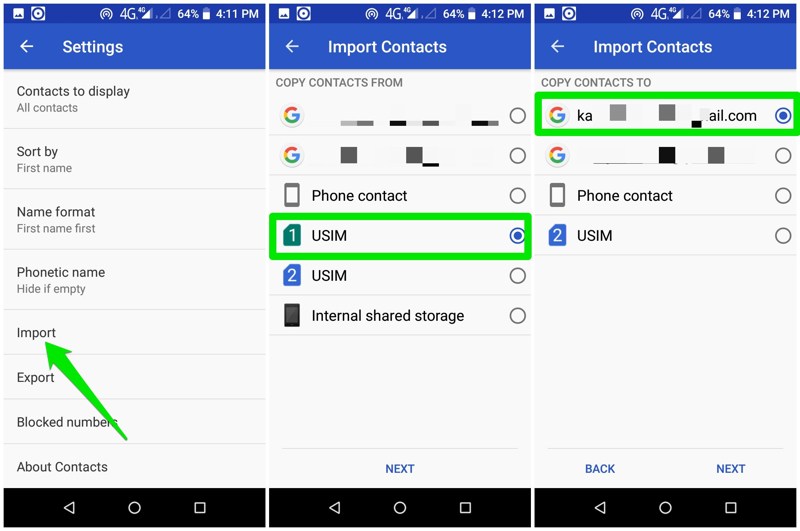 Import contacts to Google account