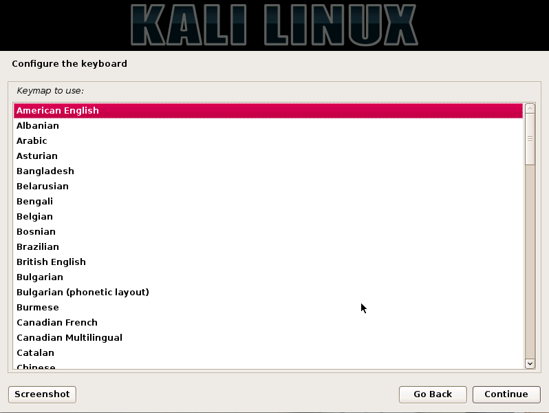 kali-select keyboard