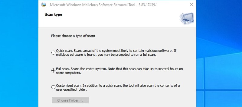 Malicious software removal tool