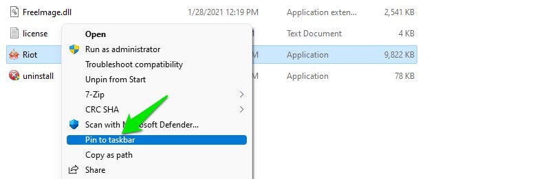 Pin to taskbar from Windows Explorer
