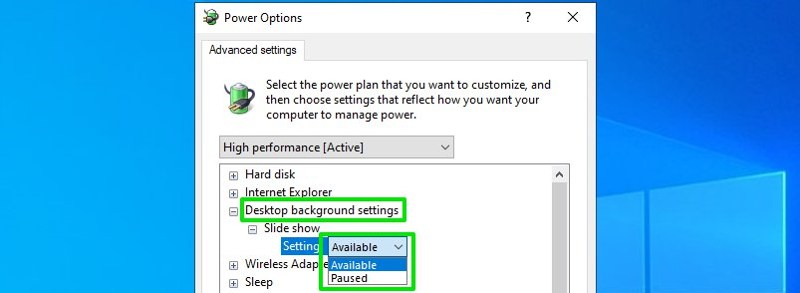 Slide show settings in power options