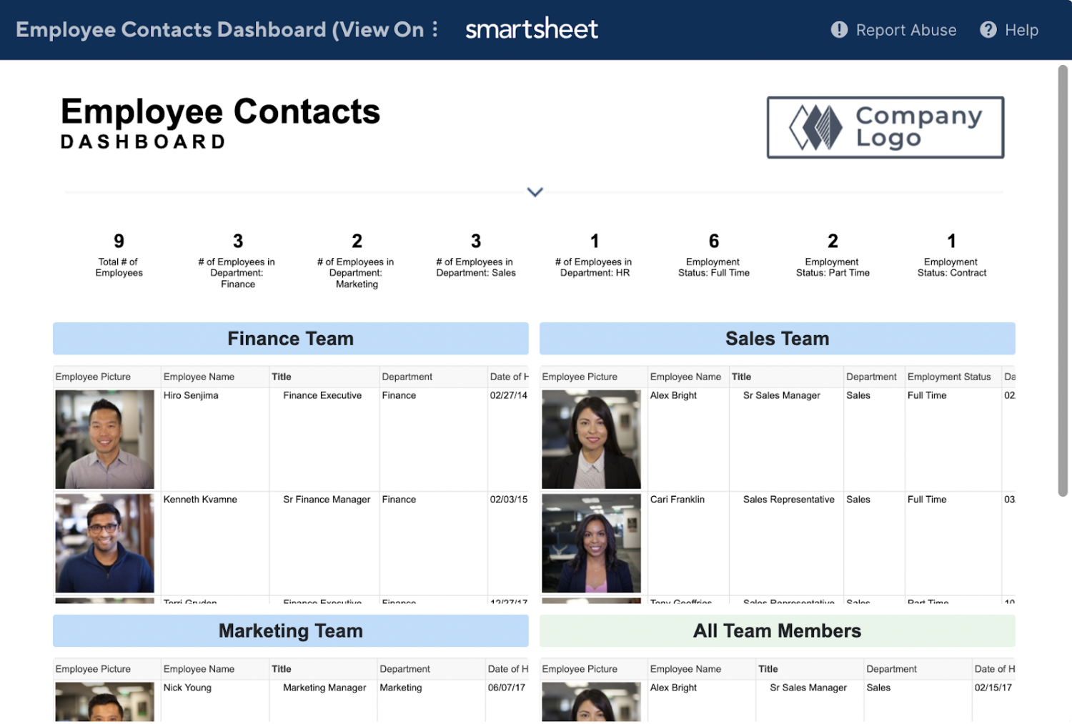 smartsheet employee contact list set