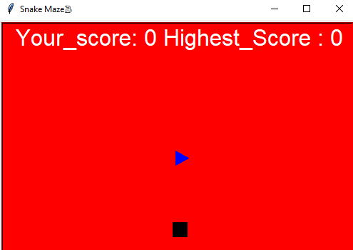 The snake and food are displayed with the player's first and highest score.
