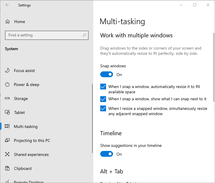 enable windows to split screen in Windows 10