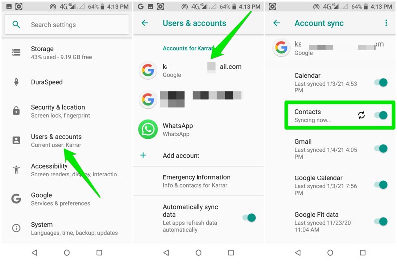 Contacts with Google account will be synced