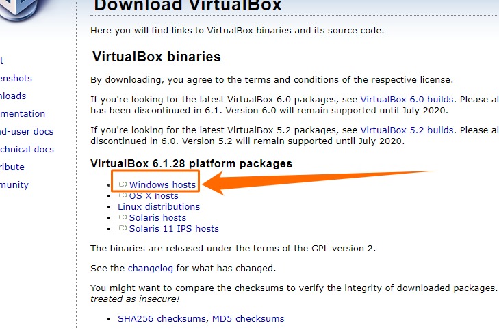 virtualbox download page