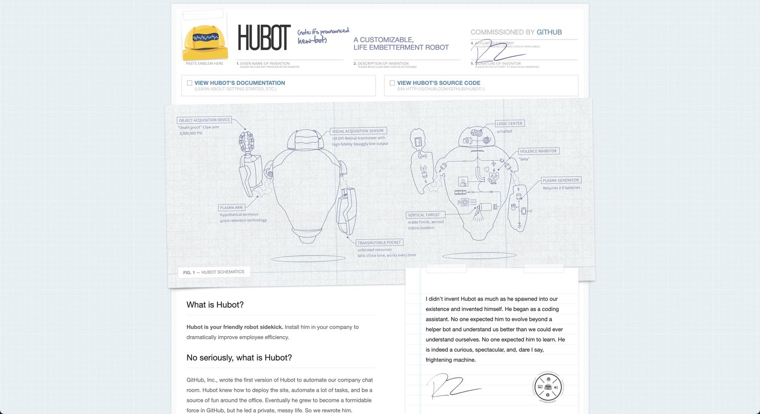 The homepage for Hubot - a customisable bot for ChatOps platforms. 