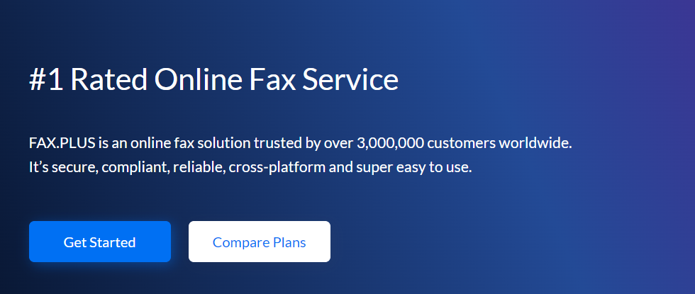 A blue screen with highly rated online fax services.