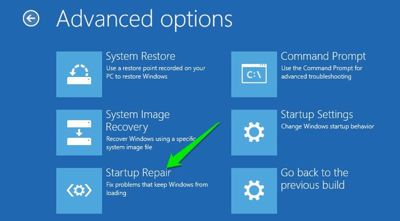 Startup Repair in Windows 10